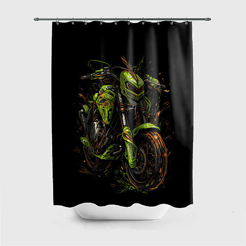 Шторка для ванной Зеленый ретро-мотоцикл / 3D-принт – фото 1
