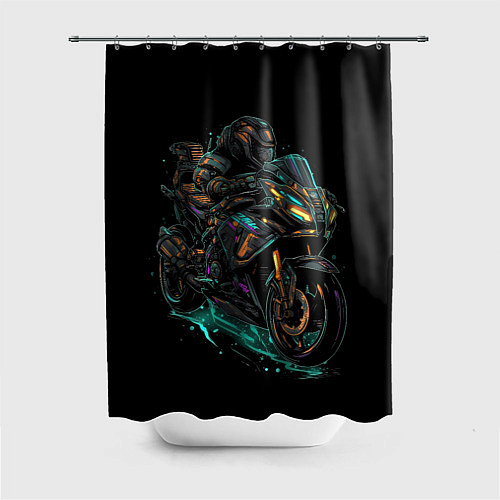 Шторка для ванной Темный мотоцикл на черном фоне / 3D-принт – фото 1