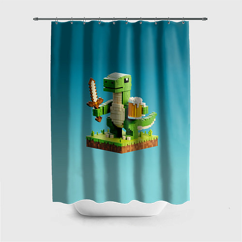 Шторка для ванной Пивозаврик с кружкой пива - Майнкрафт / 3D-принт – фото 1