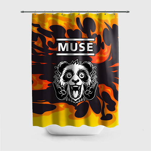 Шторка для ванной Muse рок панда и огонь / 3D-принт – фото 1