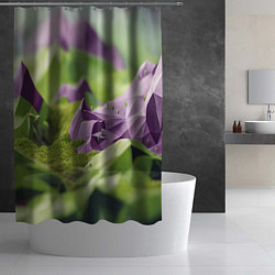 Шторка для душа Геометрический пейзаж фиолетовый и зеленый, цвет: 3D-принт — фото 2