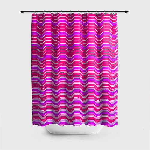 Шторка для ванной Розовые линии и белые полосы / 3D-принт – фото 1