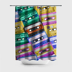 Шторка для ванной Аудио кассеты разноцветные