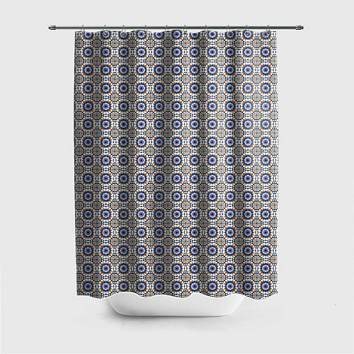 Шторка для ванной Сине-белая марокканская мозаика / 3D-принт – фото 1