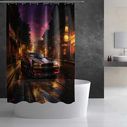 Шторка для душа Спорткар на вечерней улице, цвет: 3D-принт — фото 2