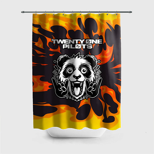 Шторка для ванной Twenty One Pilots рок панда и огонь / 3D-принт – фото 1