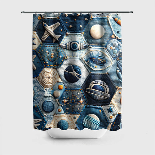 Шторка для ванной Пэчворк с авиацией / 3D-принт – фото 1