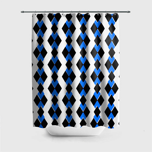 Шторка для ванной Чёрные и синие ромбы на белом фоне / 3D-принт – фото 1
