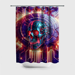 Шторка для душа Cyber art skull - steel metal, цвет: 3D-принт