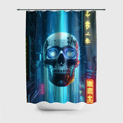 Шторка для ванной Cyber skull - neon glow ai art