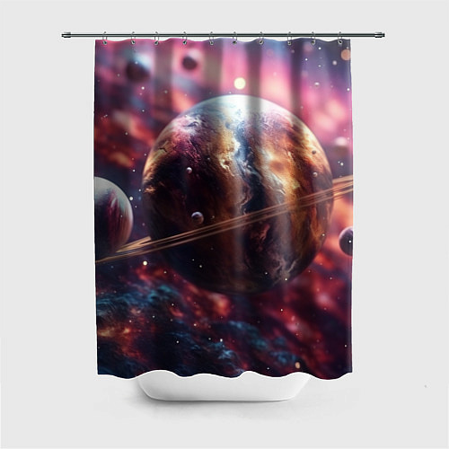 Шторка для ванной Объемный космос и планеты / 3D-принт – фото 1