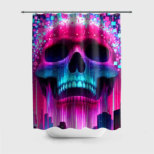 Шторка для ванной Pixel skull blast brain - cyber city ai art / 3D-принт – фото 1