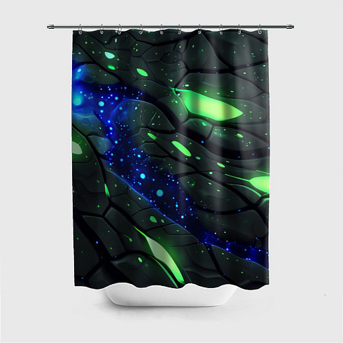 Шторка для ванной Разлом плит с зеленым свечением / 3D-принт – фото 1