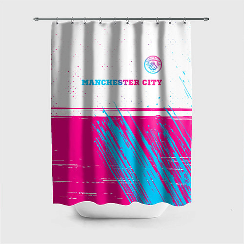 Шторка для ванной Manchester City neon gradient style посередине / 3D-принт – фото 1