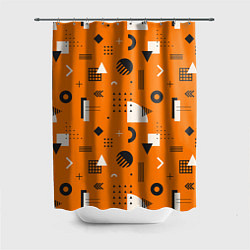 Шторка для ванной Геометрия в стиле мемфис на оранжевом