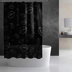 Шторка для душа Паттерн серый контур губ на чёрном - lips black, цвет: 3D-принт — фото 2