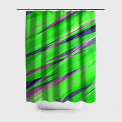 Шторка для ванной Зелёный и фиолетовый абстрактные полосы