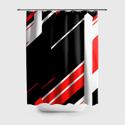 Шторка для ванной Бело-красные полосы на чёрном фоне / 3D-принт – фото 1