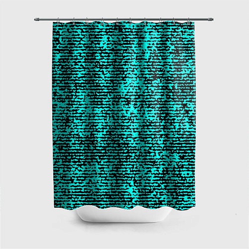 Шторка для ванной Ярко-голубой в чёрную текстурированную полоску / 3D-принт – фото 1