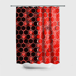 Шторка для ванной Техно-киберпанк шестиугольники красный и чёрный с