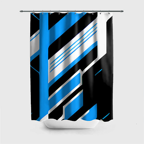 Шторка для ванной Бело-синие полосы на чёрном фоне / 3D-принт – фото 1