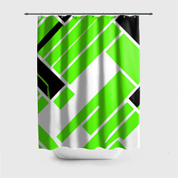 Шторка для душа Зелёные широкие линии на белом фоне, цвет: 3D-принт