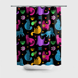 Шторка для ванной Паттерн разноцветных котиков