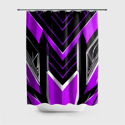 Шторка для ванной Фиолетово-серые полосы на чёрном фоне / 3D-принт – фото 1