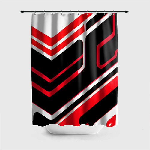 Шторка для ванной Бело-красные линии на чёрном фоне / 3D-принт – фото 1