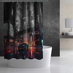 Шторка для душа Спорткар на ночной улице, цвет: 3D-принт — фото 2