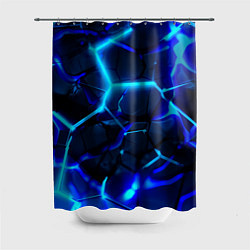 Шторка для ванной Яркие голубые неоновые плиты в разломе