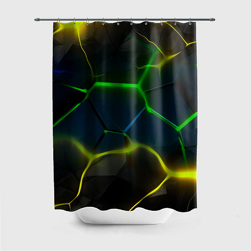 Шторка для ванной Неоновые яркие зеленые плиты с желтым светом / 3D-принт – фото 1