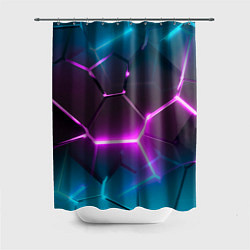 Шторка для ванной Голубые и розовые неоновые плиты в разломе