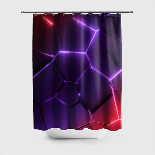 Шторка для ванной Красно-фиолетовые неоновые плиты в разломе / 3D-принт – фото 1