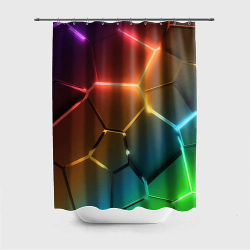 Шторка для ванной Радужные неоновые плиты в разломе / 3D-принт – фото 1