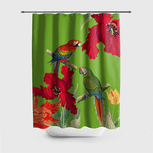Шторка для ванной Попугаи среди цветов / 3D-принт – фото 1