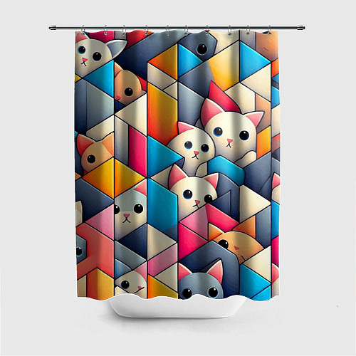 Шторка для ванной Geometric pattern with kittens - ai art / 3D-принт – фото 1