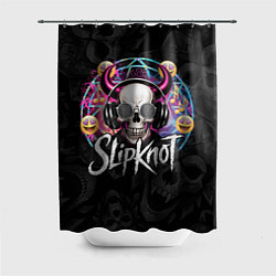 Шторка для душа Slipknot на фоне черепа демона с рогами в очках, цвет: 3D-принт
