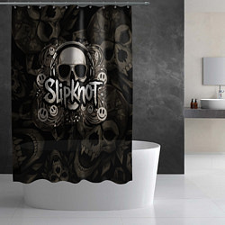 Шторка для душа Slipknot на фоне черепа в очках и наушниках, цвет: 3D-принт — фото 2