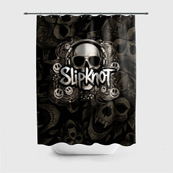 Шторка для ванной Slipknot на фоне черепа в очках и наушниках
