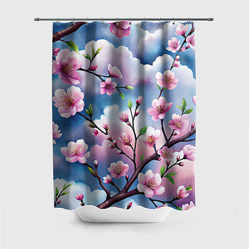 Шторка для ванной Облака цветов сакуры / 3D-принт – фото 1