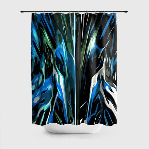 Шторка для ванной Бело-синяя абстракция на чёрном фоне / 3D-принт – фото 1
