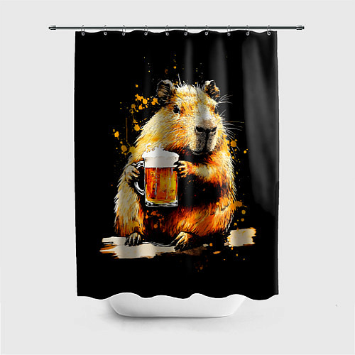 Шторка для ванной Капибара с кружкой пива / 3D-принт – фото 1
