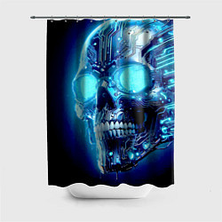 Шторка для душа Neon cyber skull - ai art, цвет: 3D-принт