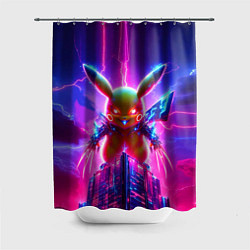 Шторка для душа Neon horror - cyber Pikachu, цвет: 3D-принт
