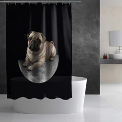 Шторка для душа Мопс и луна, цвет: 3D-принт — фото 2