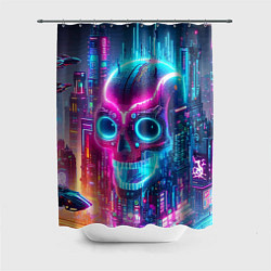 Шторка для ванной Neon skull in metropolis - future