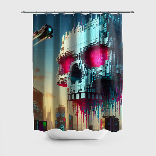 Шторка для ванной Cool pixel skull - ai art fantasy / 3D-принт – фото 1