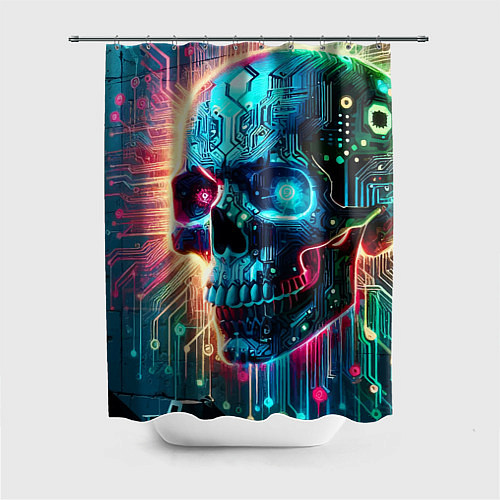 Шторка для ванной Cool cyber skull - neon glow / 3D-принт – фото 1