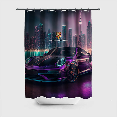 Шторка для ванной Porshe night city / 3D-принт – фото 1